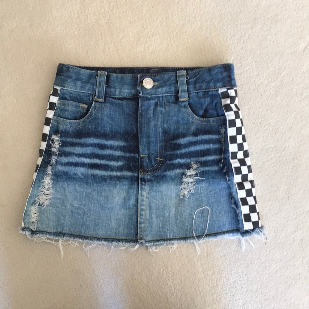 Girl's Raw Edge Denim Skirt w/ check taping